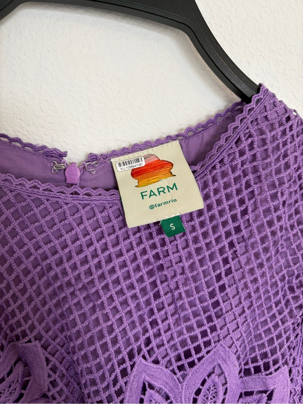 FARM Rio Purple Crochet Midi Dress with Tie Waist - Picture 8 of 9